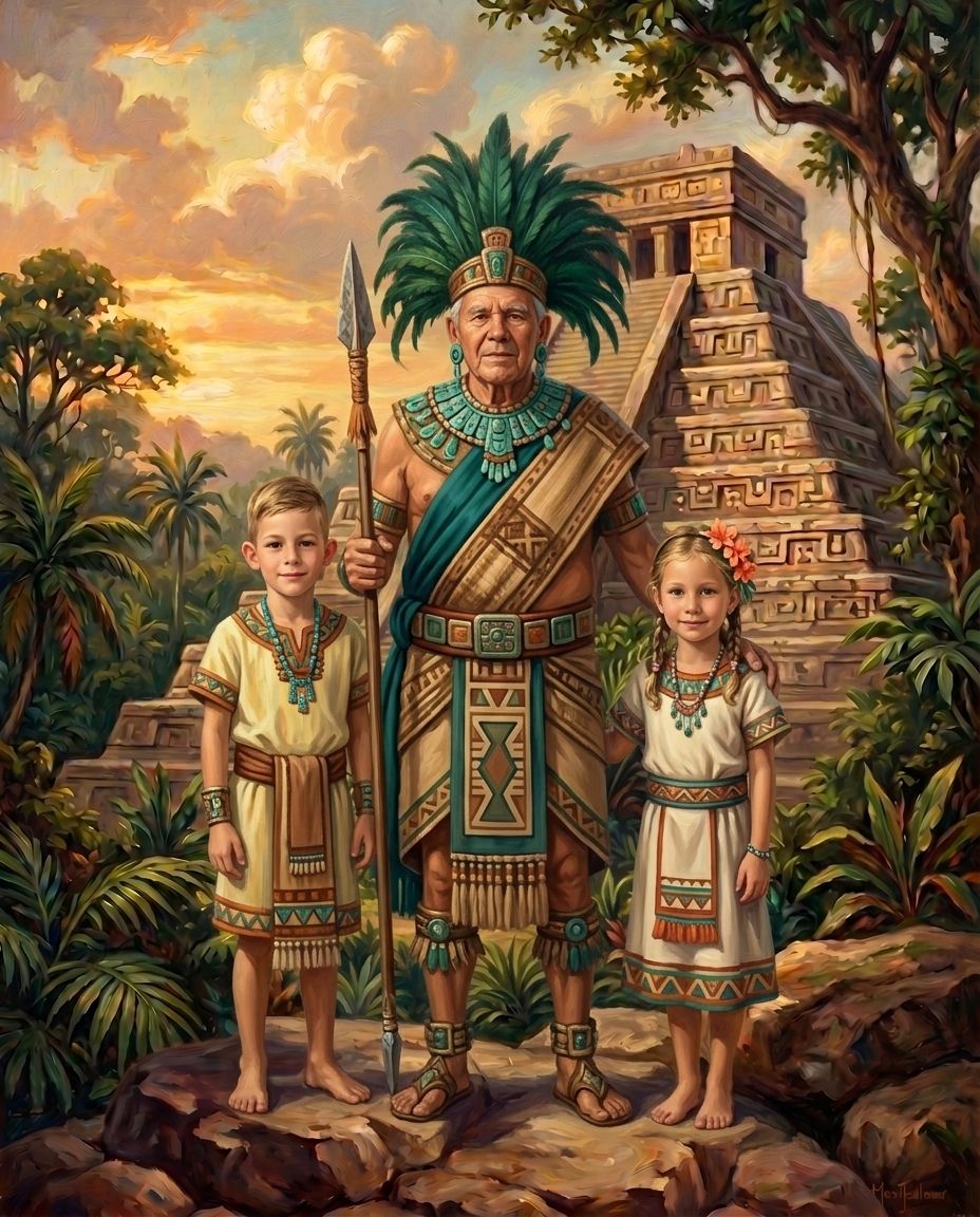 Aztecs – Büyükbaba ve Torunlar kişiye özel portre tasarım örneği