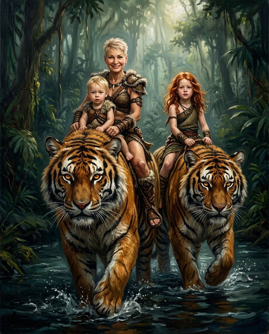 Beastmaster – Büyükanne ve Torunlar kişiye özel portre tasarım örneği