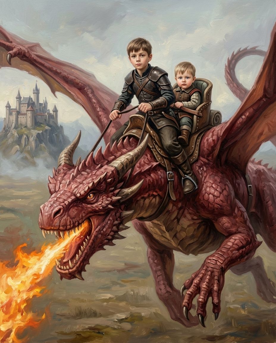 Dragon Rider – Erkek Kardeşler kişiye özel portre tasarım örneği