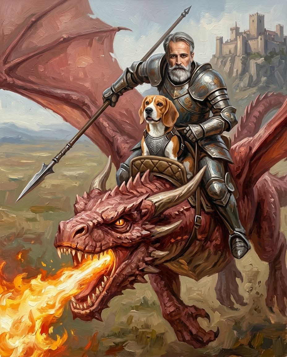 Dragon Rider – Erkek ve Evcil Dost kişiye özel portre tasarım örneği
