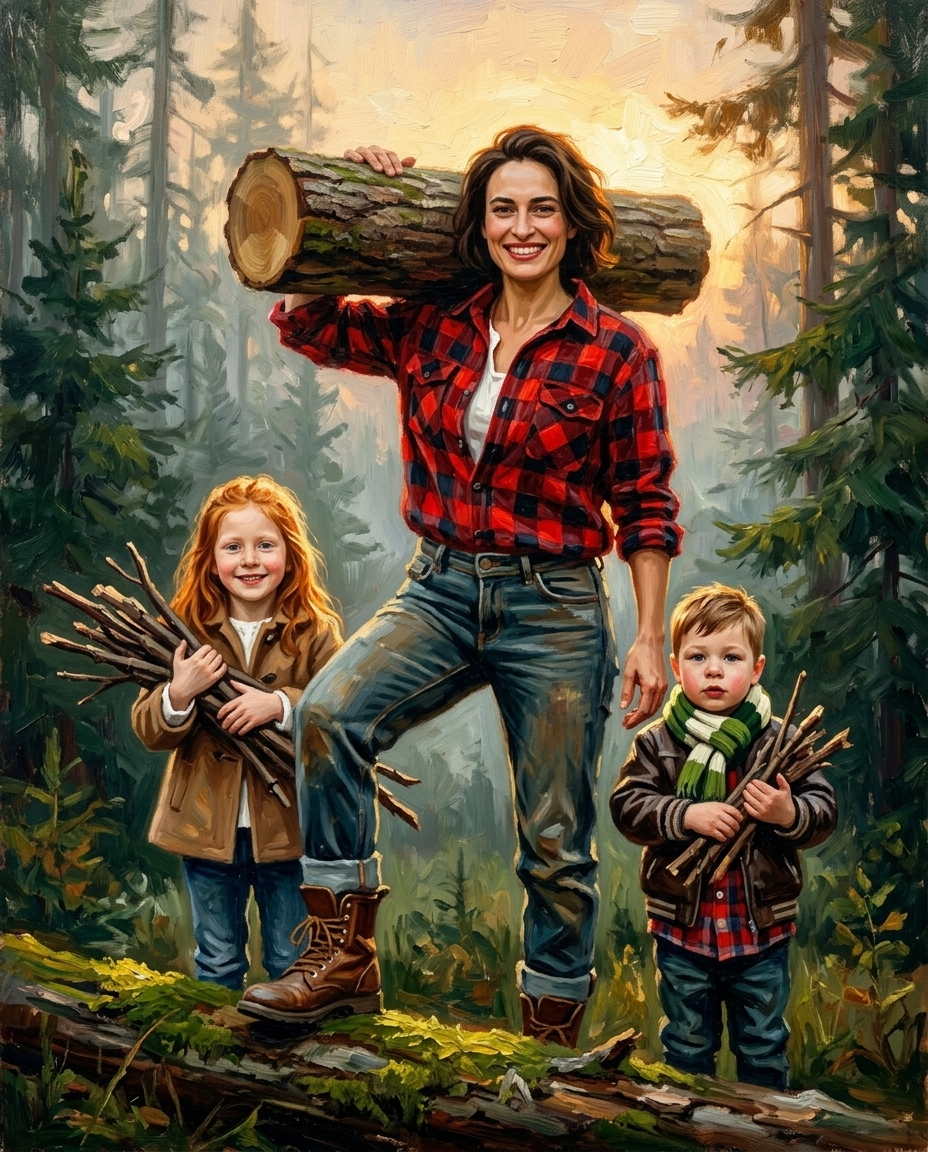 Lumberjack – Anne ve Çocuklar kişiye özel portre tasarım örneği
