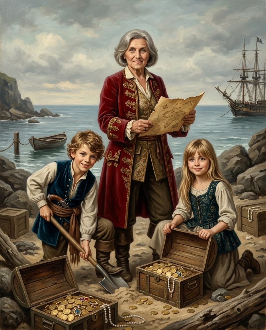 Treasure Seekers – Büyükanne ve Torunlar kişiye özel portre tasarım örneği