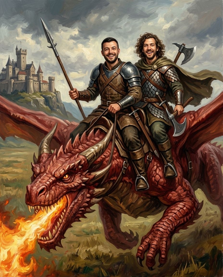 Dragon Rider – Erkek Çift kişiye özel portre tasarım örneği