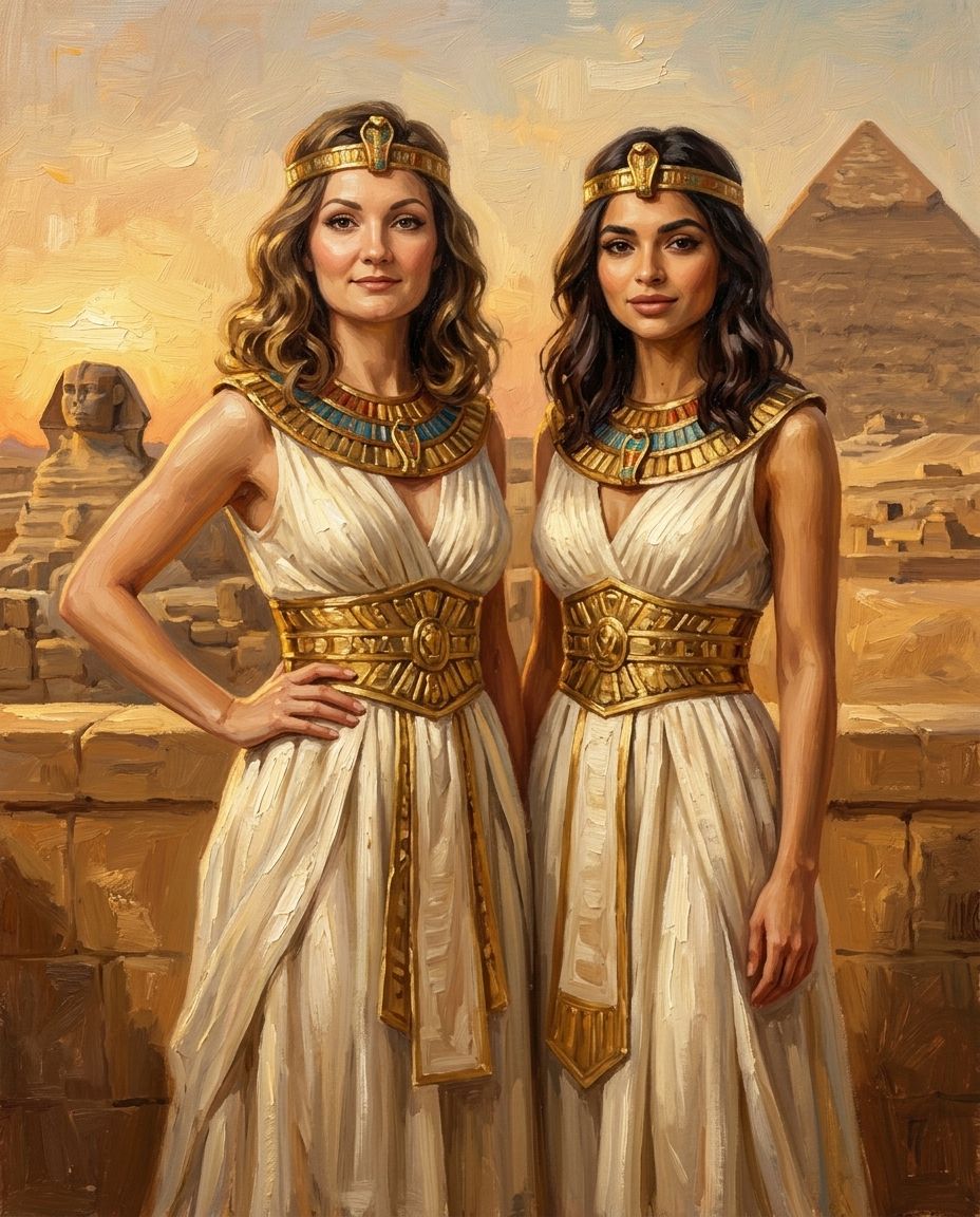 Ancient Rulers – Yetişkin Kız Kardeşler kişiye özel portre tasarım örneği