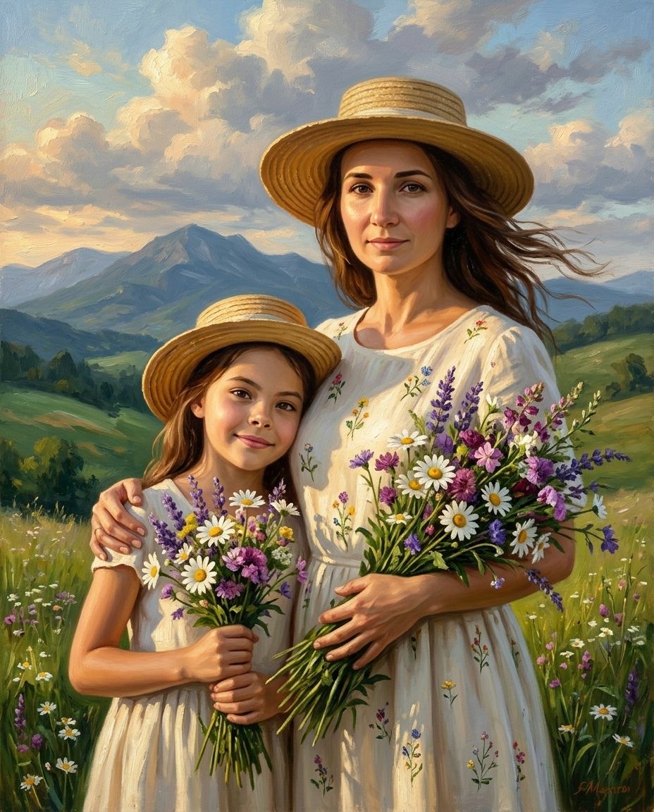 Meadow Muse – Anne ve Çocuklar kişiye özel portre tasarım örneği
