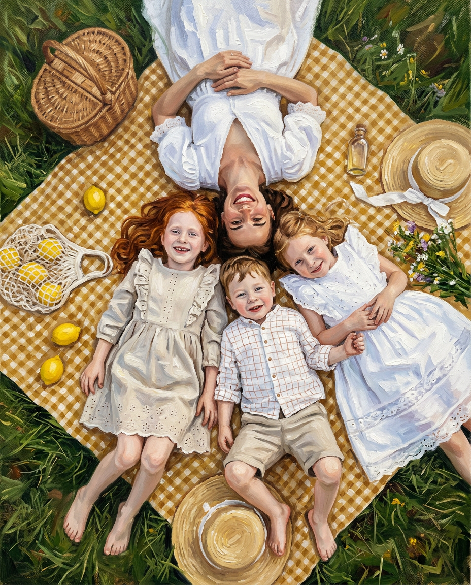 Lazy Lemon – Anne ve Çocuklar kişiye özel portre tasarım örneği