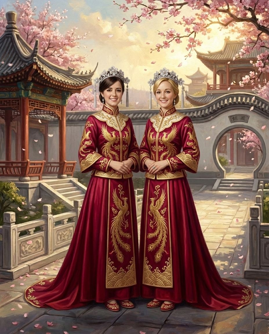 Silk Harmony – Kadın Çift kişiye özel portre tasarım örneği