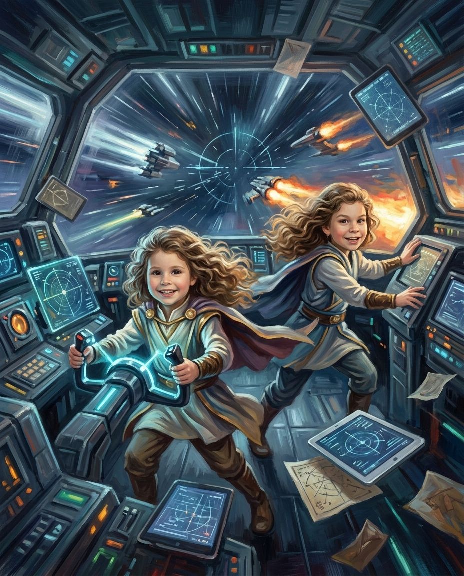 Galactic Guardian – Kız Kardeşler kişiye özel portre tasarım örneği
