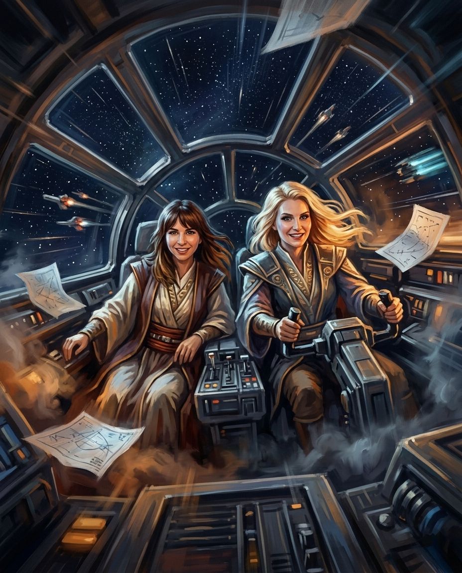 Galactic Guardian – Yetişkin Kız Kardeşler kişiye özel portre tasarım örneği