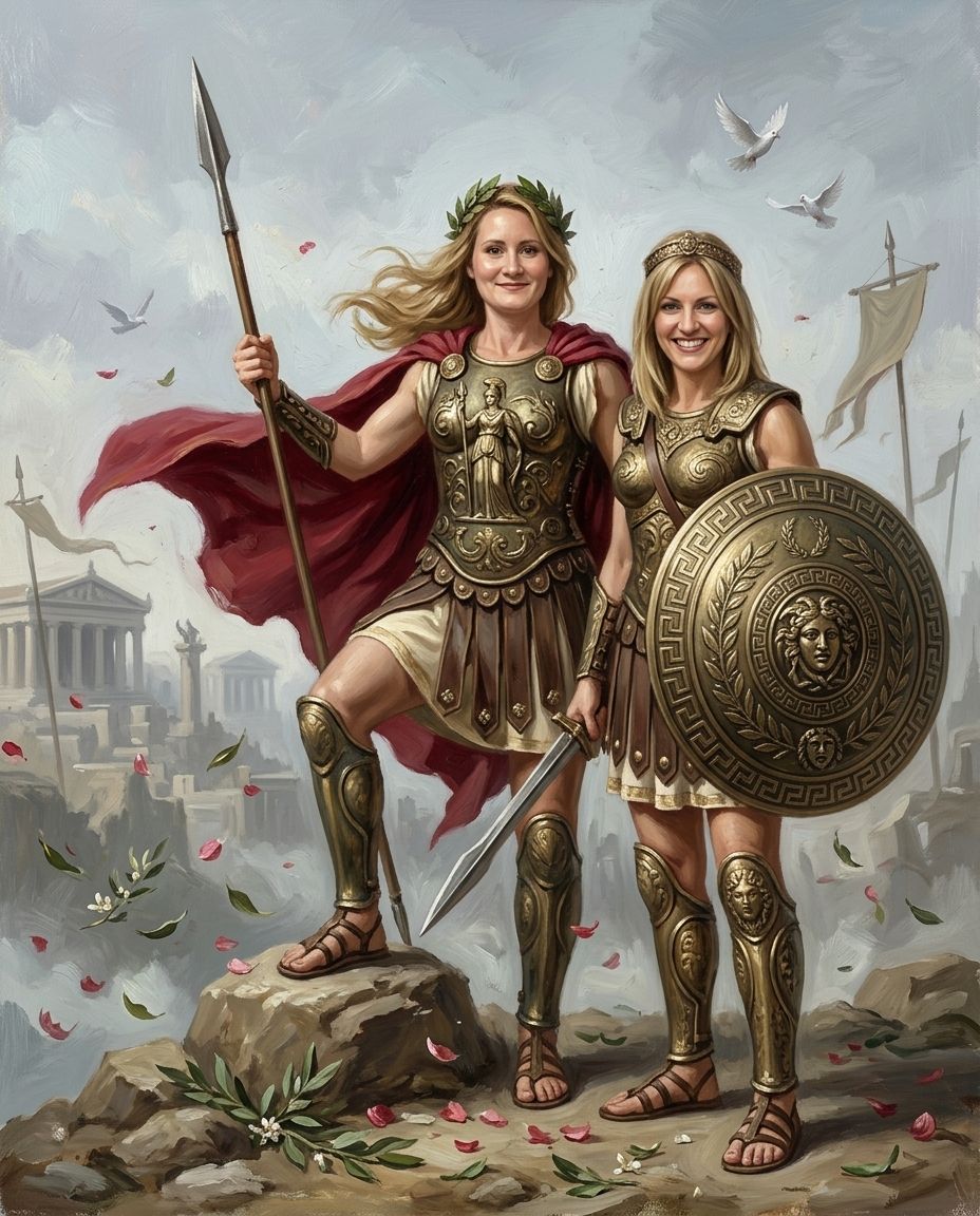 Spartans – Yetişkin Kız Kardeşler kişiye özel portre tasarım örneği