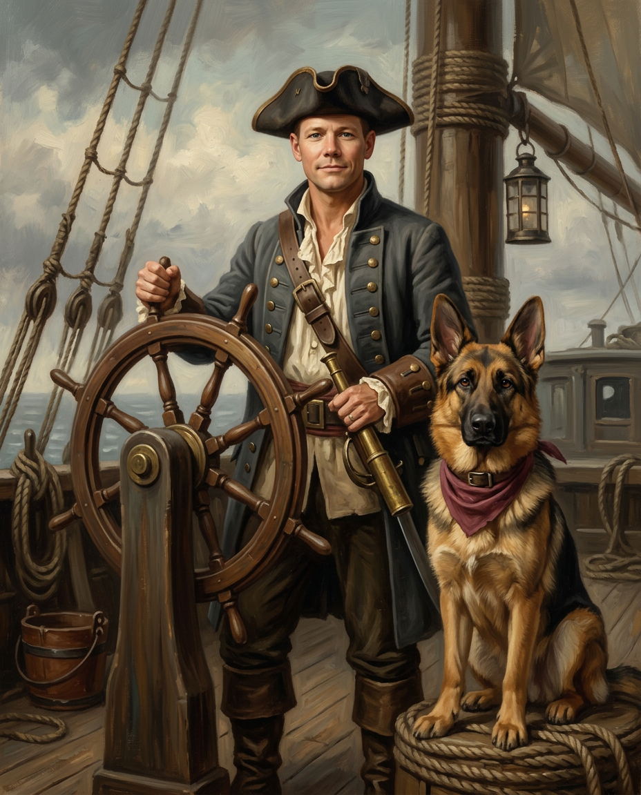 Wild Pirates – Erkek ve Evcil Dost kişiye özel portre tasarım örneği