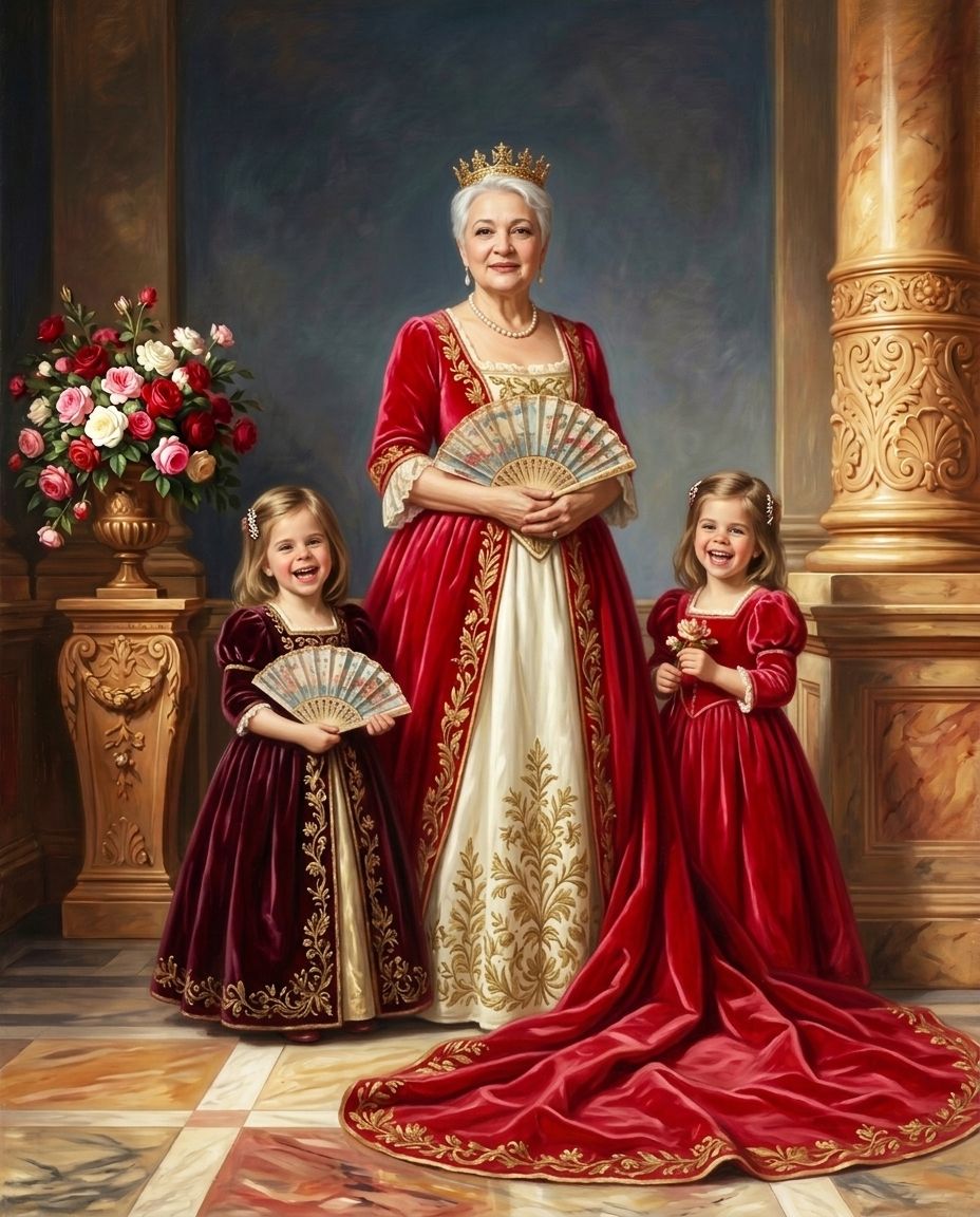 Royals of Roses – Büyükanne ve Torunlar kişiye özel portre tasarım örneği