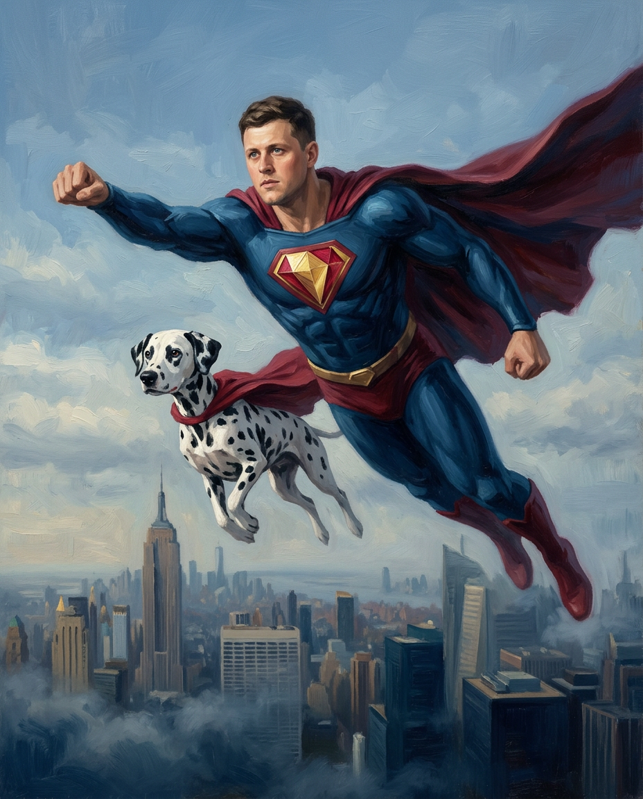 Super Hero – Erkek ve Evcil Dost kişiye özel portre tasarım örneği