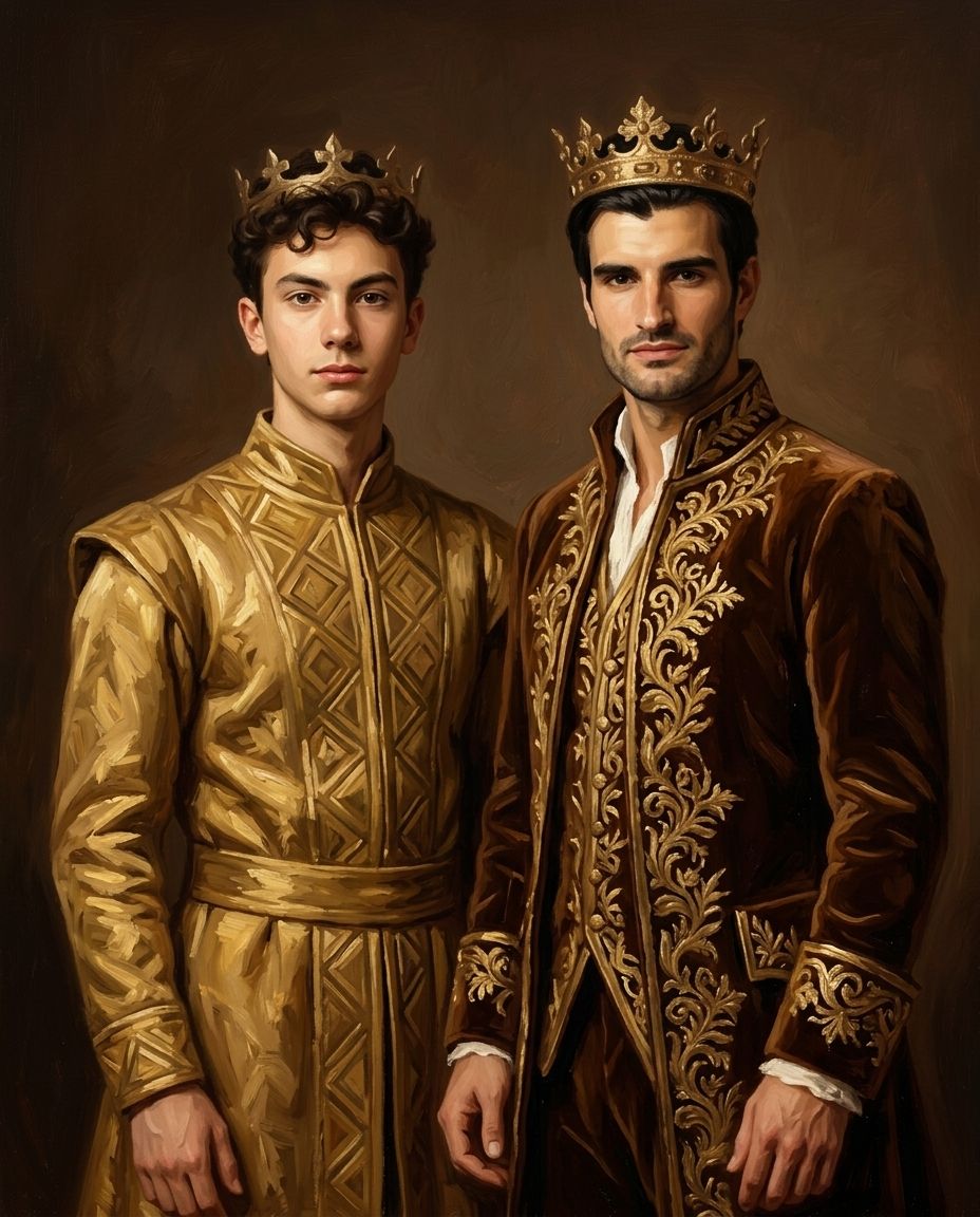 Royals in Gold – Yetişkin Erkek Kardeşler kişiye özel portre tasarım örneği