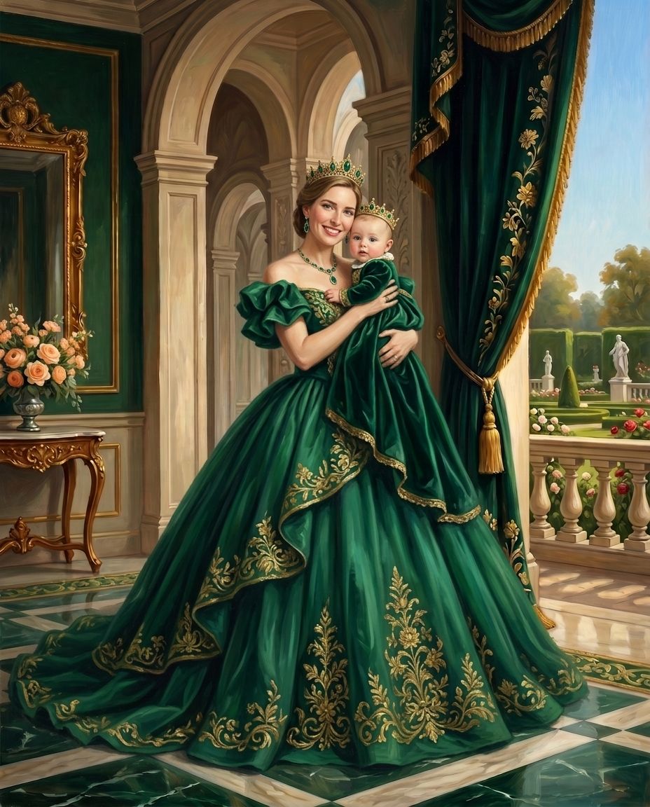 Emerald Imperials – Anne ve Çocuklar kişiye özel portre tasarım örneği