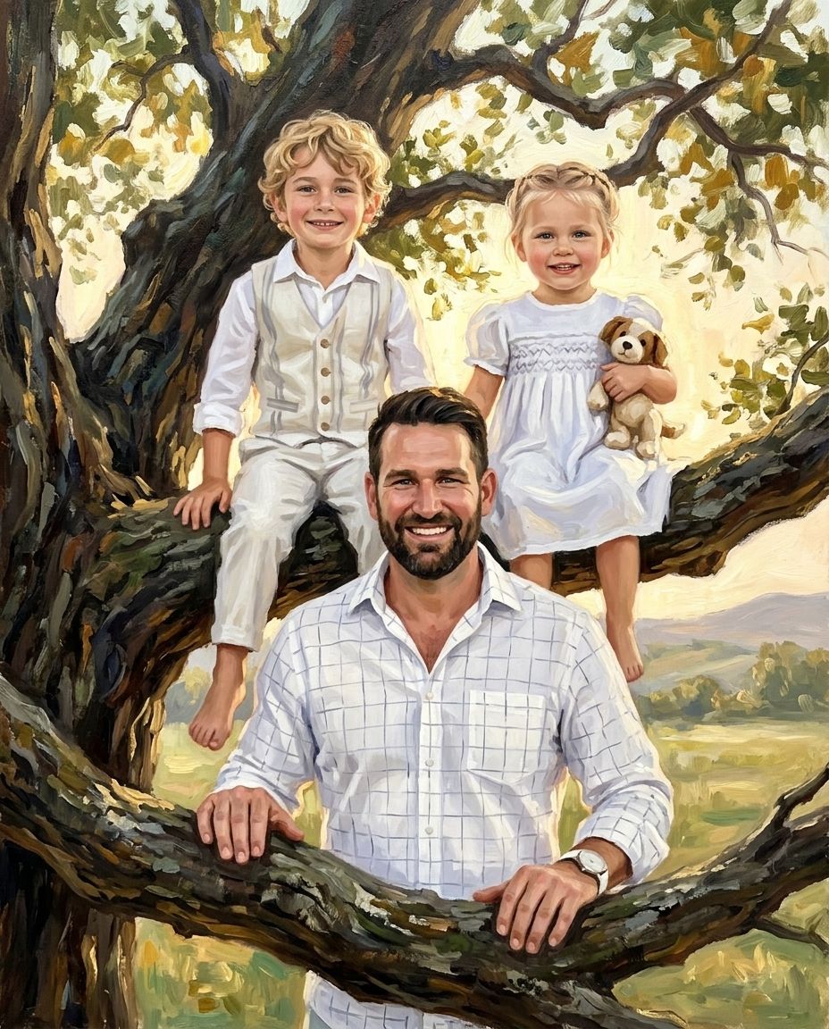 Tree of Us – Baba ve Çocuklar kişiye özel portre tasarım örneği