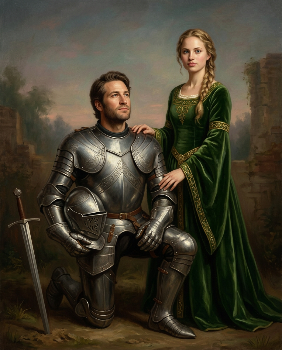 Knight & Maiden – Çift kişiye özel portre tasarım örneği
