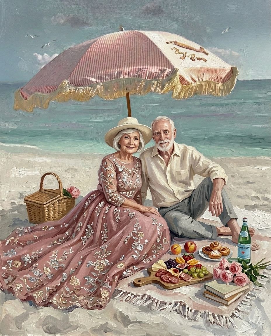 Seaside Picnic – Çift kişiye özel portre tasarım örneği