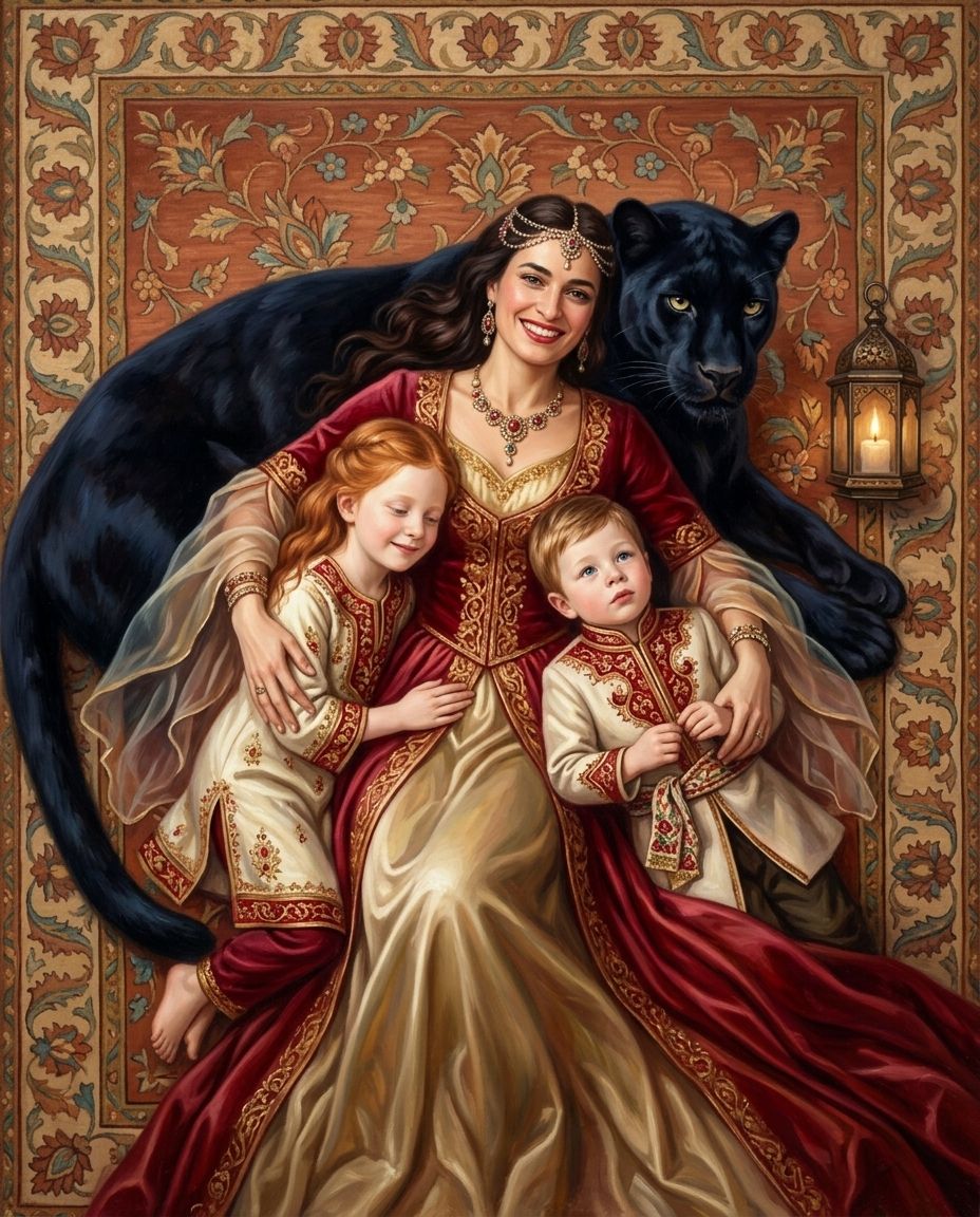 Persian Reverie – Anne ve Çocuklar kişiye özel portre tasarım örneği