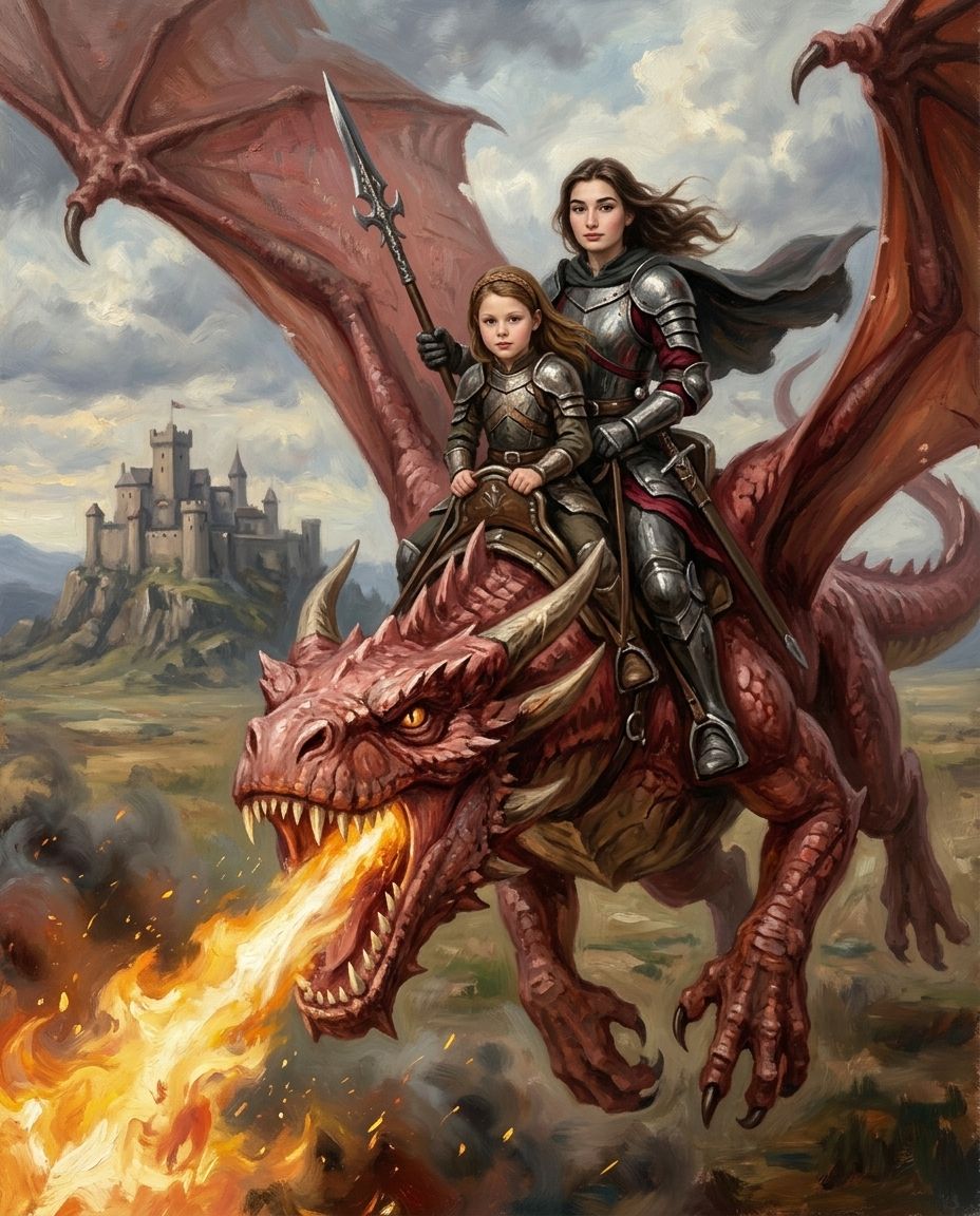 Dragon Rider – Anne ve Çocuklar kişiye özel portre tasarım örneği