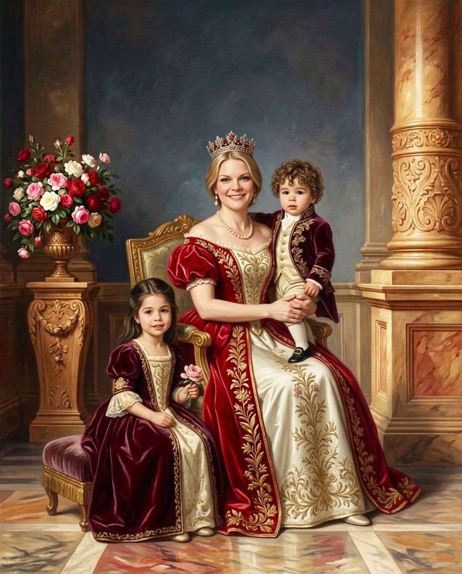 Royals of Roses – Anne ve Çocuklar kişiye özel portre tasarım örneği