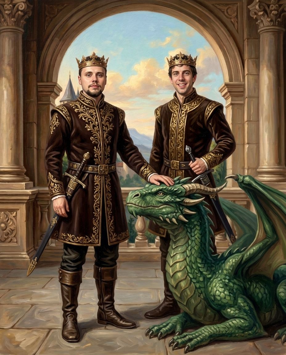 Fantasy Royalty – Yetişkin Erkek Kardeşler kişiye özel portre tasarım örneği