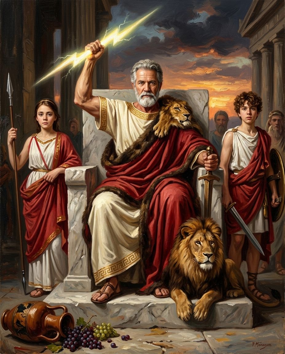 Zeus – Büyükbaba ve Torunlar kişiye özel portre tasarım örneği