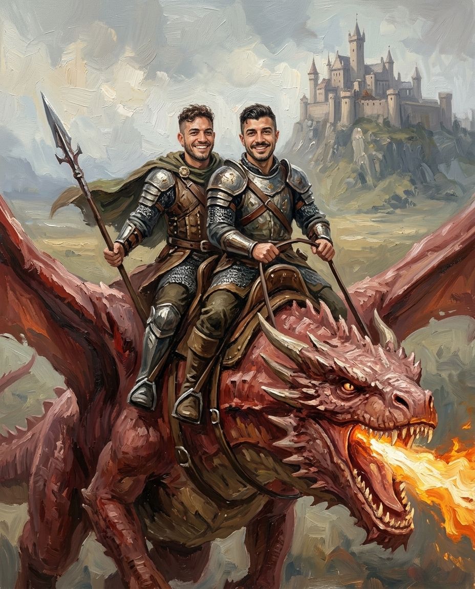 Dragon Rider – Yetişkin Erkek Kardeşler kişiye özel portre tasarım örneği