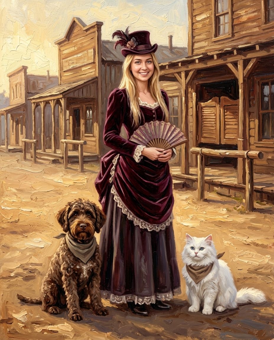 The Saloon – Kadın ve Evcil Dostlar kişiye özel portre tasarım örneği