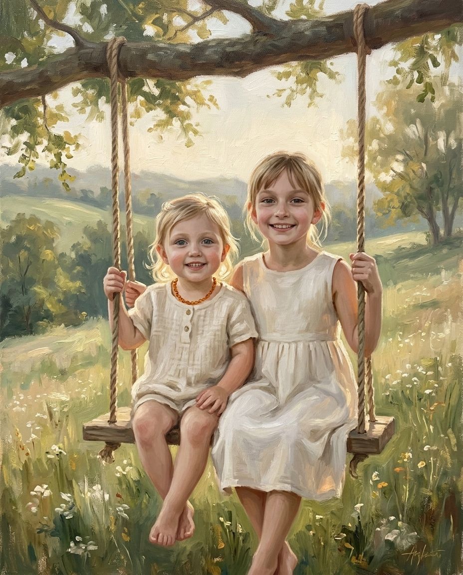 Memory Swing – Kız Kardeşler kişiye özel portre tasarım örneği
