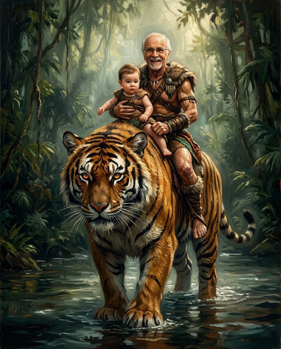 Beastmaster – Büyükbaba ve Torunlar kişiye özel portre tasarım örneği