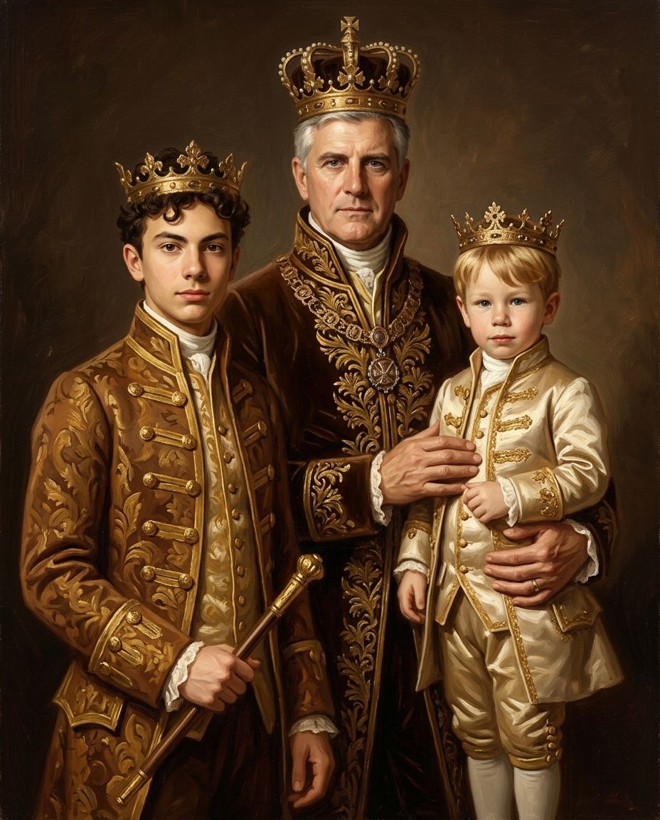 Royals in Gold – Erkek Kuşakları kişiye özel portre tasarım örneği
