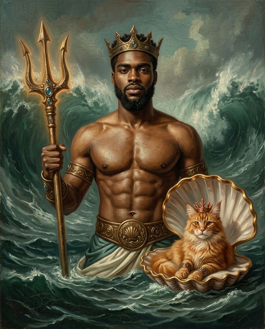 Poseidon – Erkek ve Evcil Dost kişiye özel portre tasarım örneği