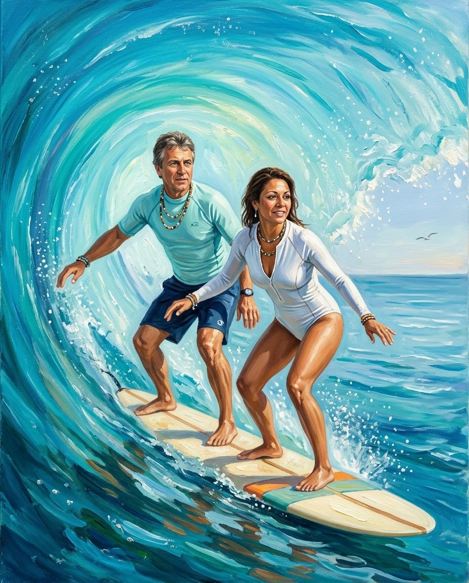 Majestic Surfer – Çift kişiye özel portre tasarım örneği