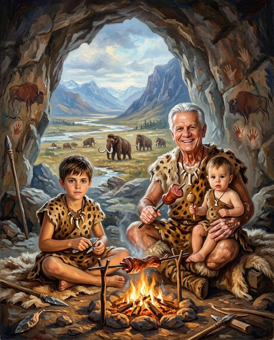 Cave Family – Büyükbaba ve Torunlar kişiye özel portre tasarım örneği