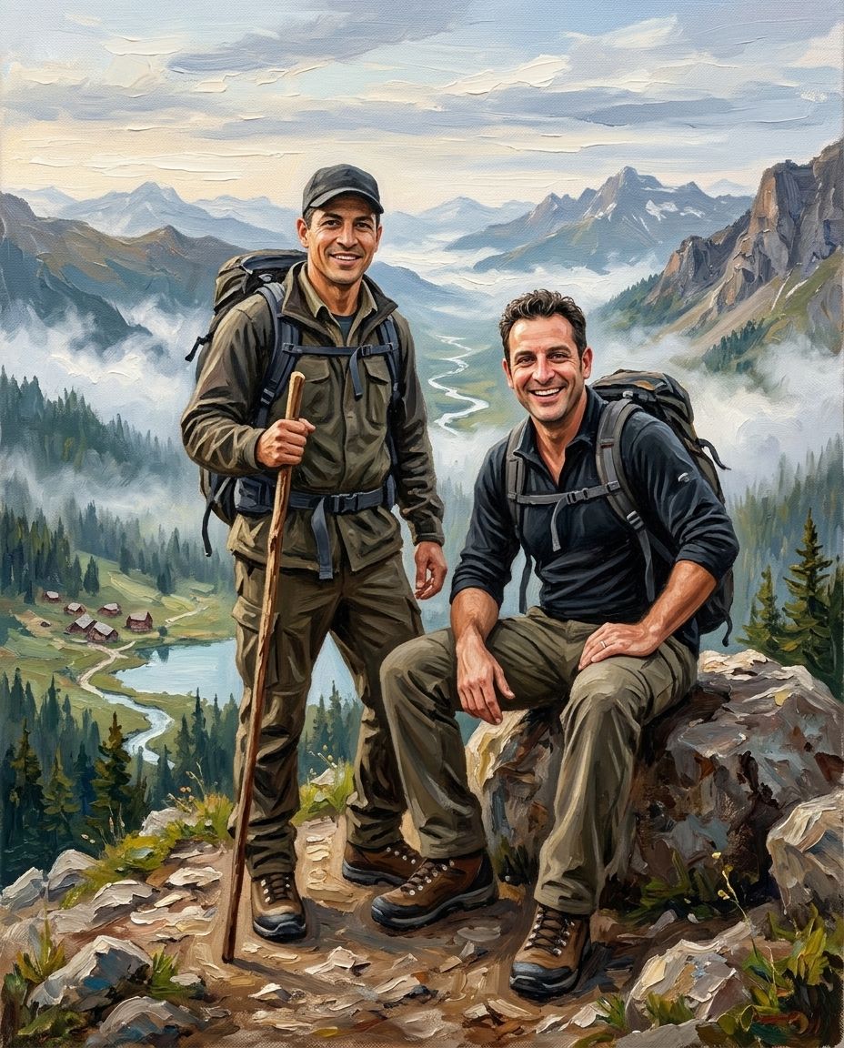Mountain Explorer – Yetişkin Erkek Kardeşler kişiye özel portre tasarım örneği