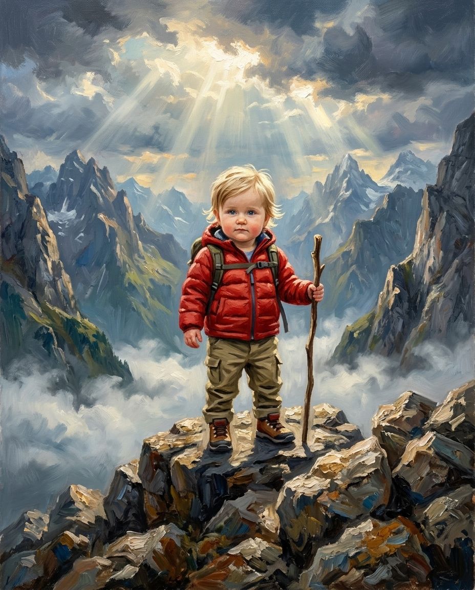 Mountain Explorer – Bebek kişiye özel portre tasarım örneği