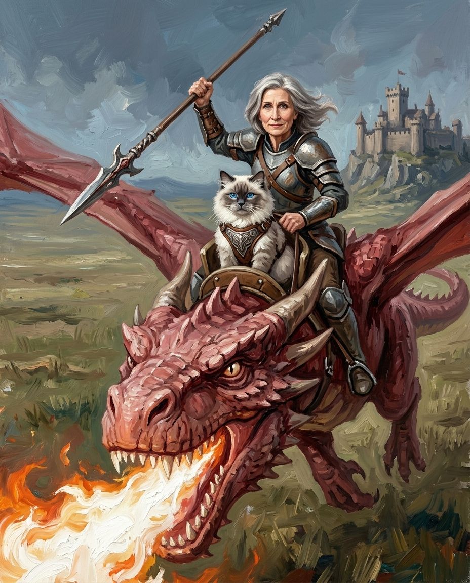 Dragon Rider – Kadın ve Evcil Dostlar kişiye özel portre tasarım örneği