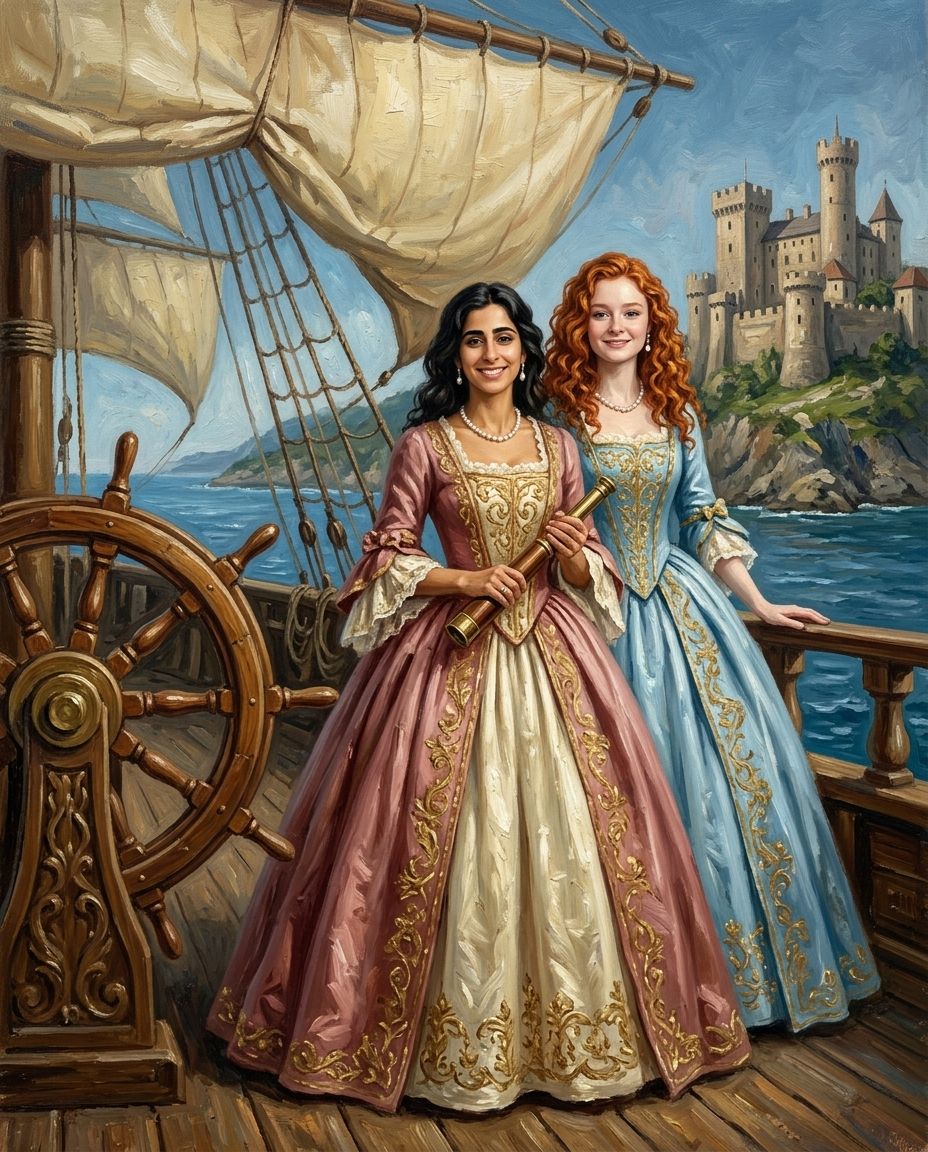 Royal Voyage – Yetişkin Kız Kardeşler kişiye özel portre tasarım örneği
