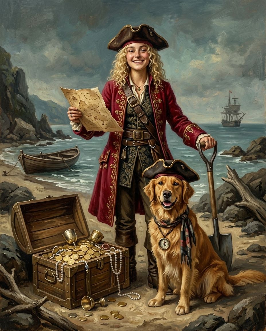 Treasure Seekers – Kadın ve Evcil Dostlar kişiye özel portre tasarım örneği