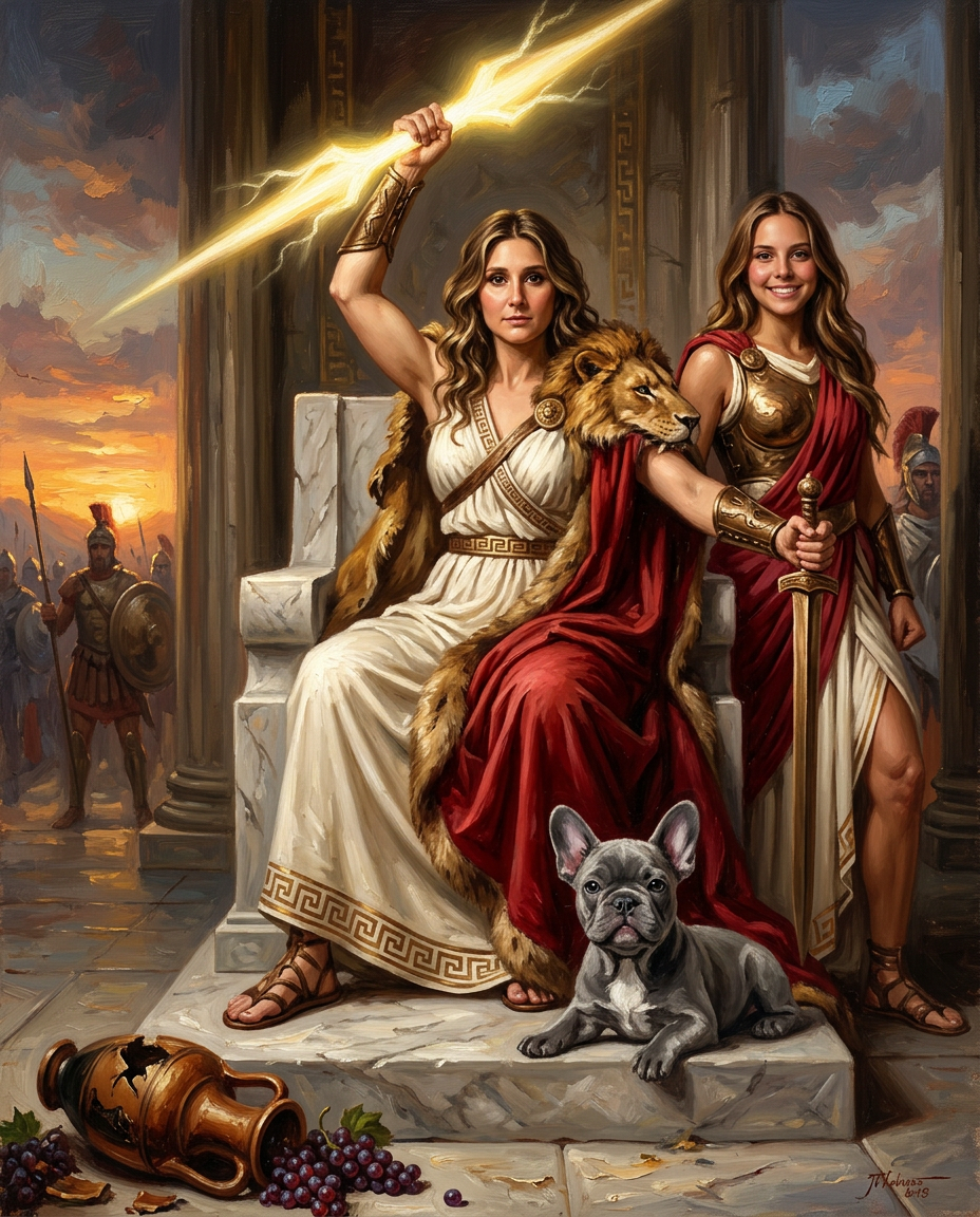 Zeus – Yetişkin Kız Kardeşler kişiye özel portre tasarım örneği