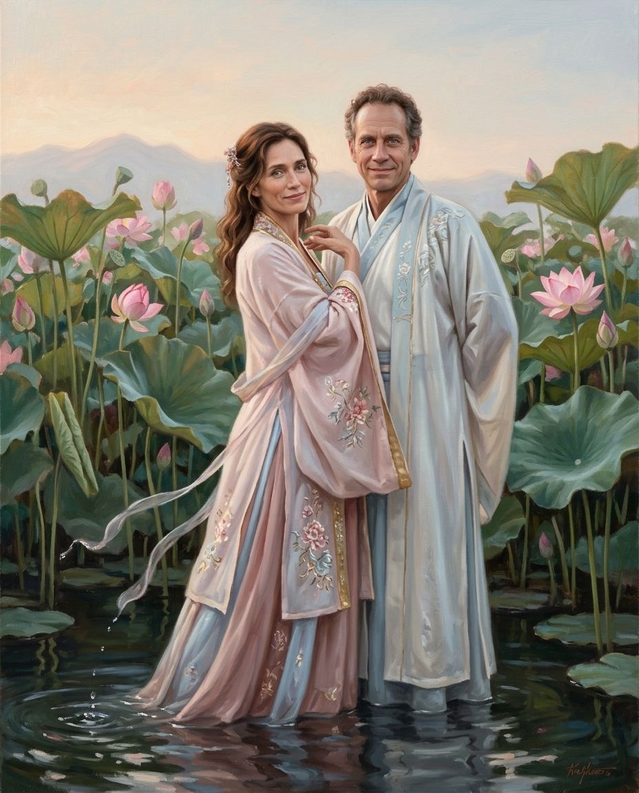 Lotus Reverie – Çift kişiye özel portre tasarım örneği