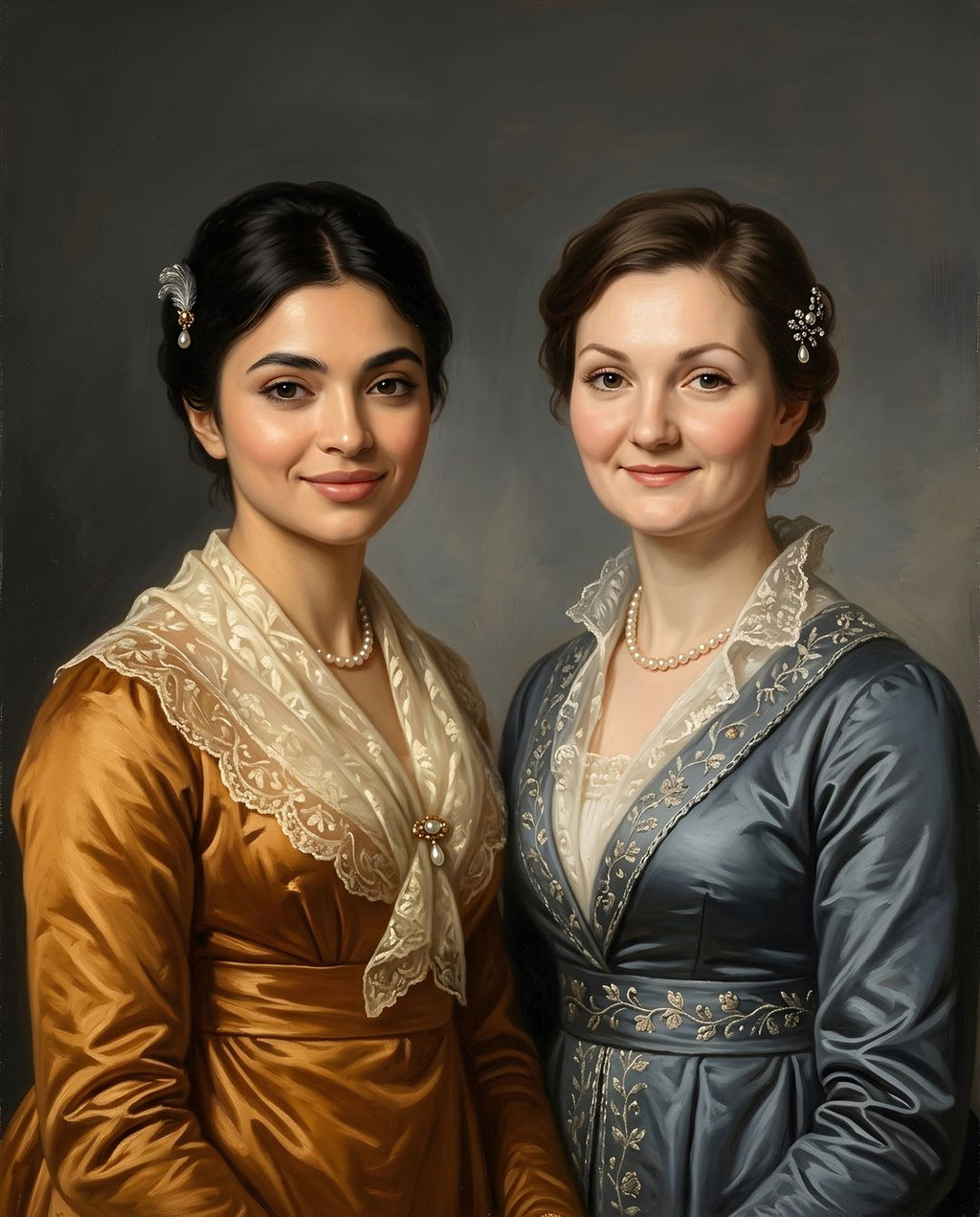 Victorian – Yetişkin Kız Kardeşler kişiye özel portre tasarım örneği