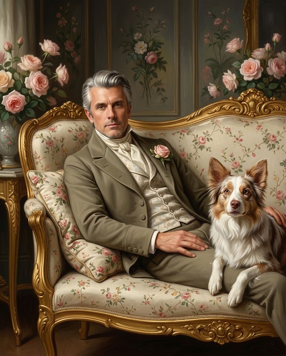 Royal Daydream – Erkek ve Evcil Dost kişiye özel portre tasarım örneği