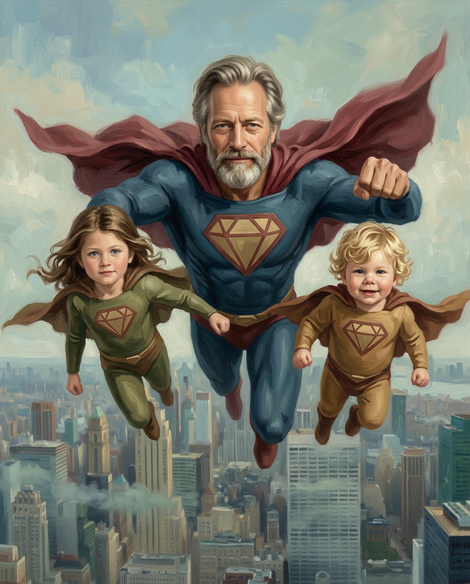 Super Hero – Büyükbaba ve Torunlar kişiye özel portre tasarım örneği