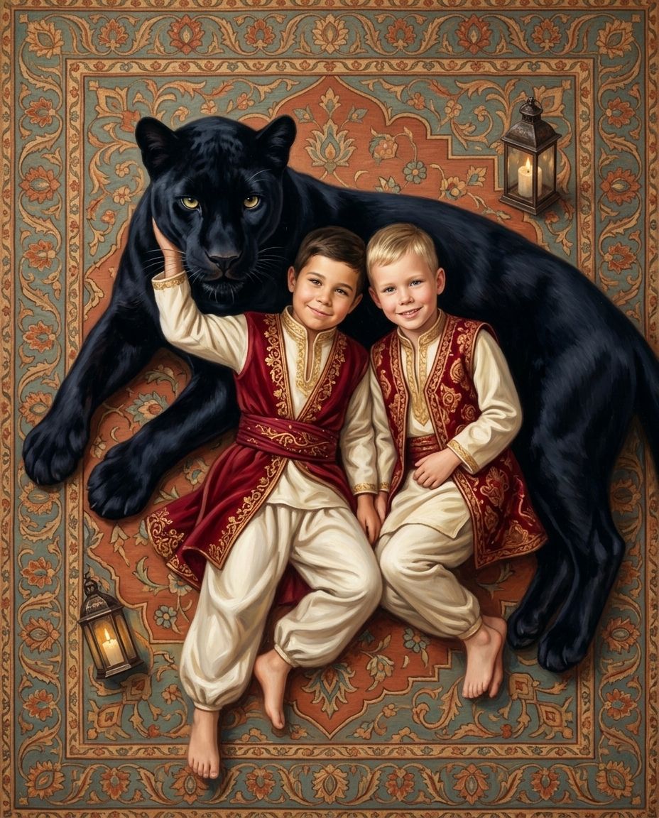 Persian Reverie – Erkek Kardeşler kişiye özel portre tasarım örneği