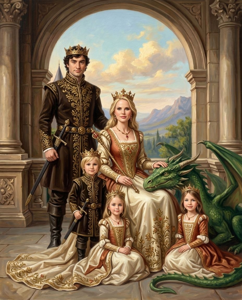 Fantasy Royalty – Anne Baba ve Çocuk kişiye özel portre tasarım örneği