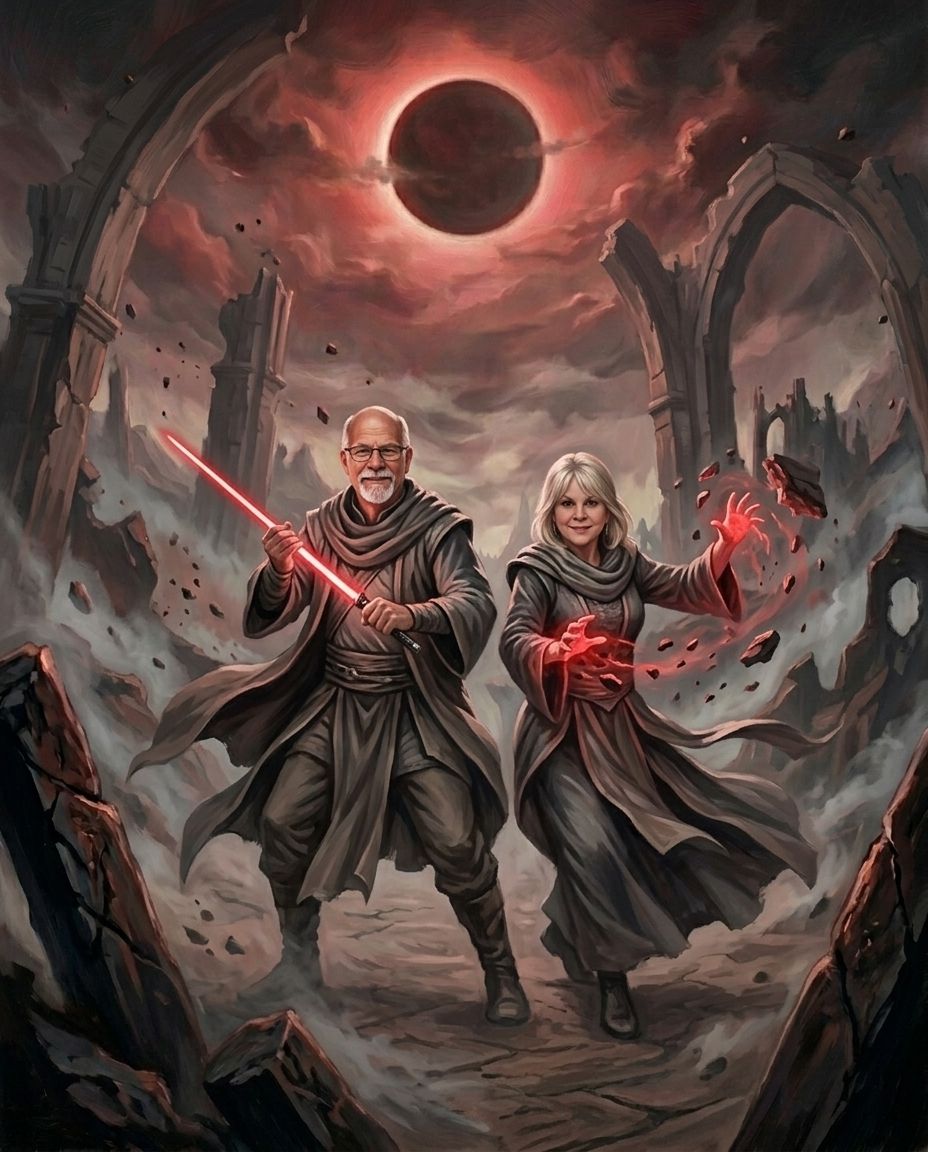 Crimson Ascension – Çift kişiye özel portre tasarım örneği