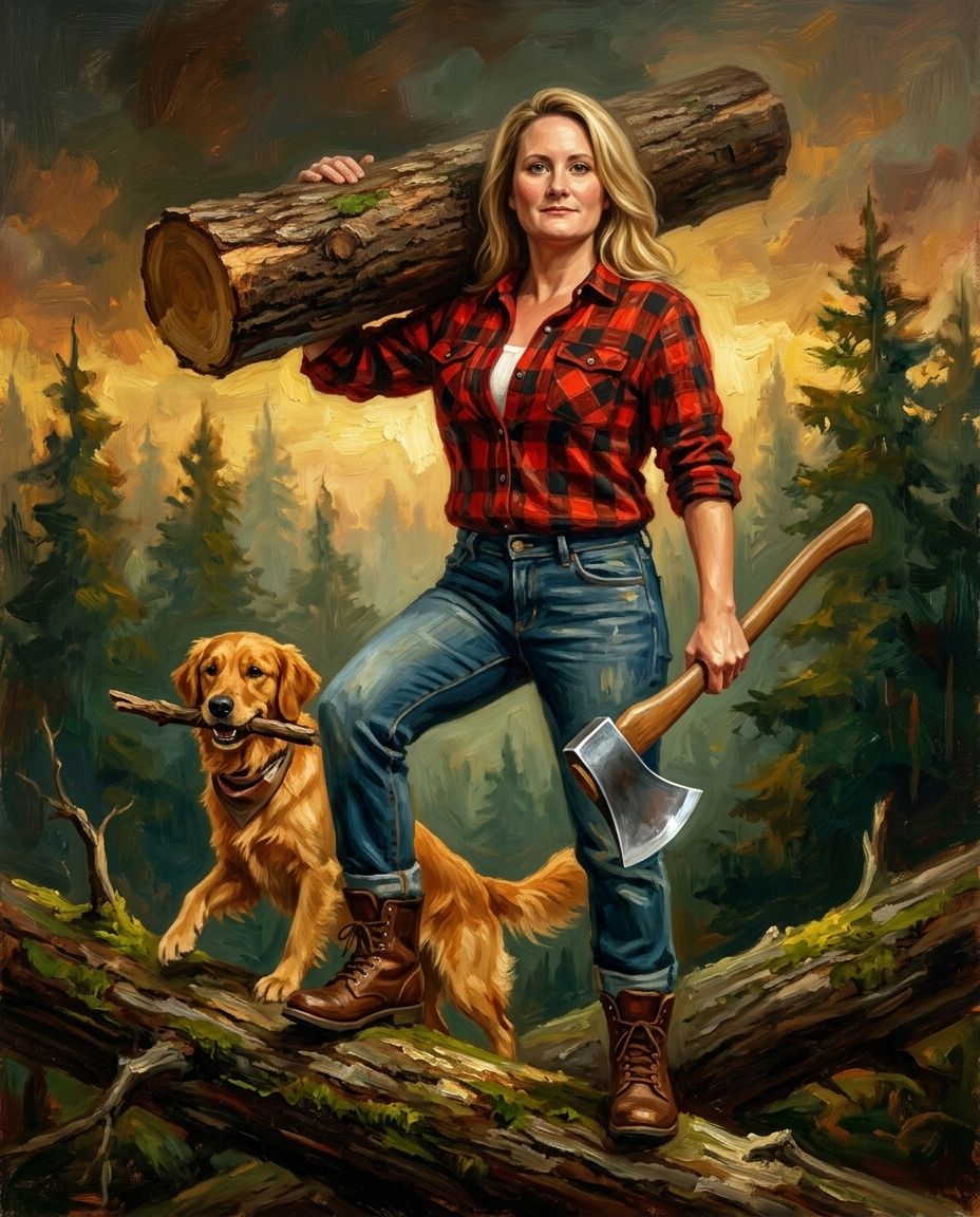 Lumberjack – Kadın ve Evcil Dostlar kişiye özel portre tasarım örneği