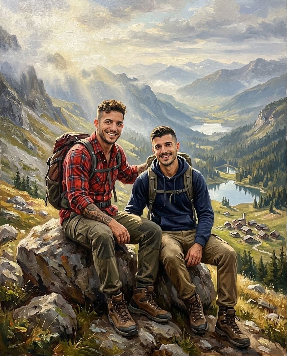 Mountain Explorer – Erkek Çift kişiye özel portre tasarım örneği